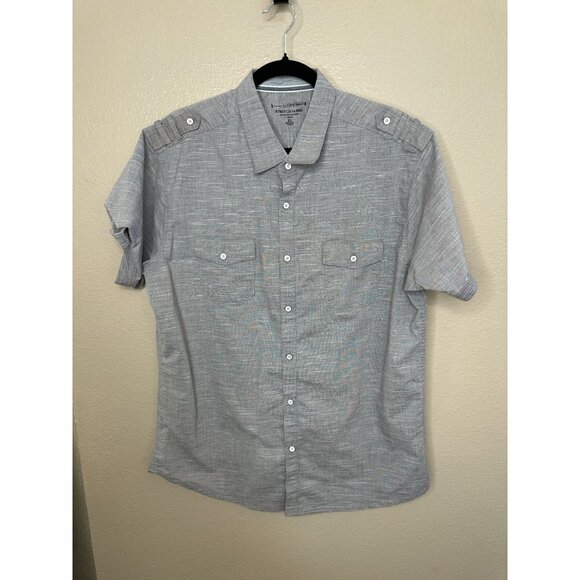 Pd & E Mens Grey Short Sleeve Button-Up Shirt XL Stretch Fabric cotton tailored - Picture 2 of 7